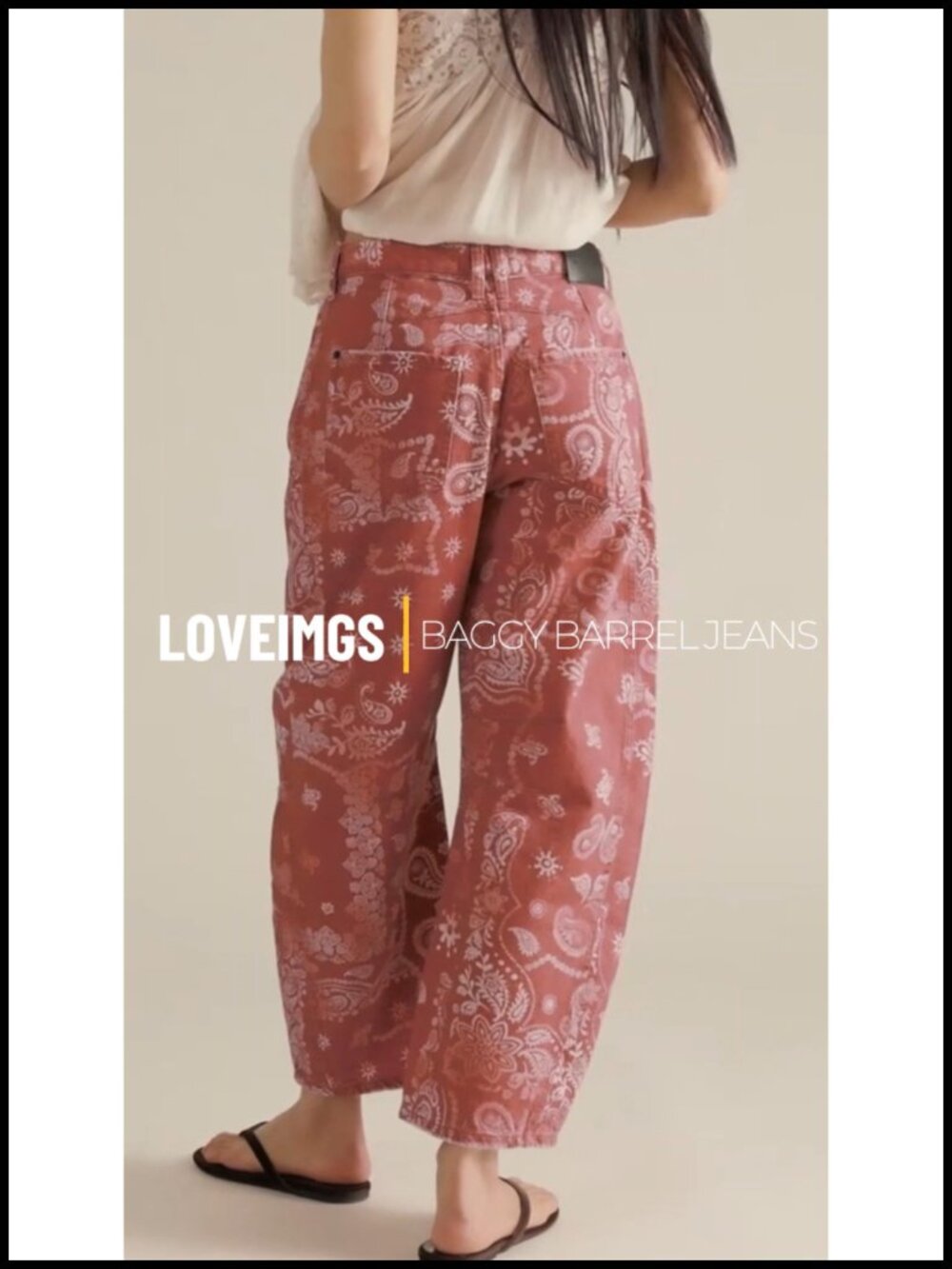 Women's Floral Print Baggy Barrel Jeans Wide Leg Mid Rise Y2k Patchwork Denim - Picture 6 of 6